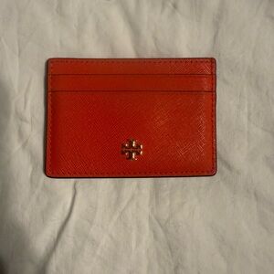 Tory Burch Vibrant Red Card Holder with Gold Emblem